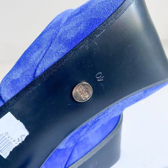 Zara Suede Blue High  Heel Platform Open Tie Tie Ankle Heels 40 - Picture 6 of 8